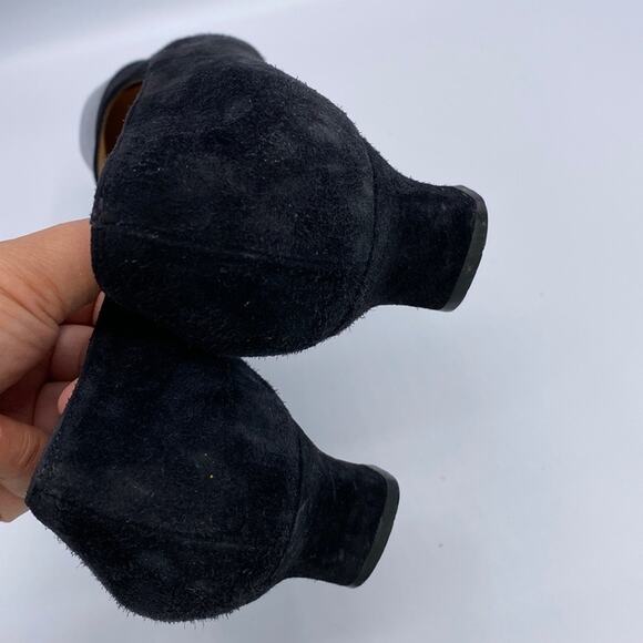 Salvatore Ferragamo Black Suede Patent Cap Square Toe Kitten Heel Pump 8 1/2 B - Picture 9 of 10